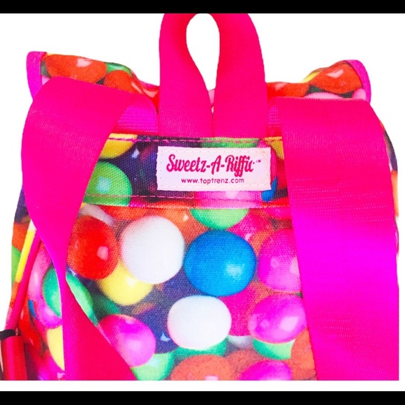 SWEETZ-A-RIFFIC Gum Ball Print Backpack/Bag With Drawstring Fastening Hot Pink - Picture 8 of 14